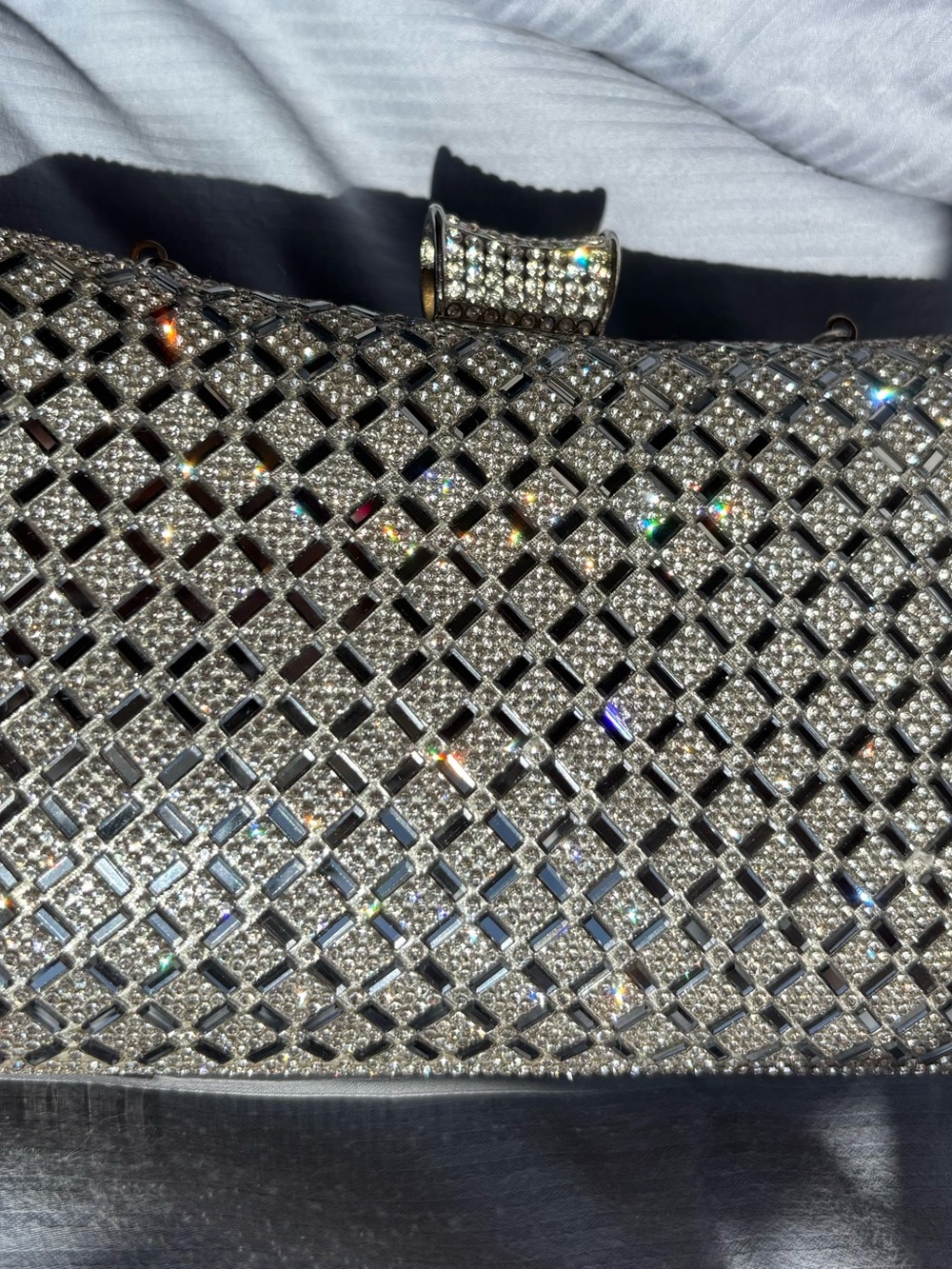 Crystal Mesh Evening Clutch - Silver Rhinestone